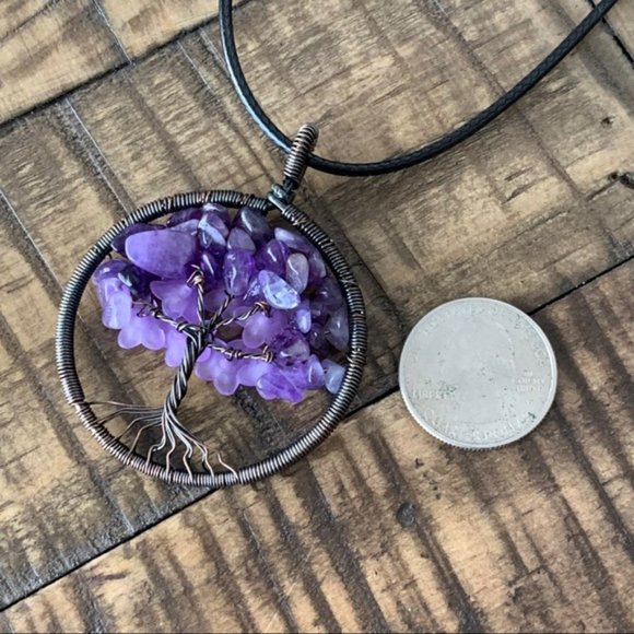 Copper Amethyst Tree of Life Pendant Necklace - Picture 3 of 4